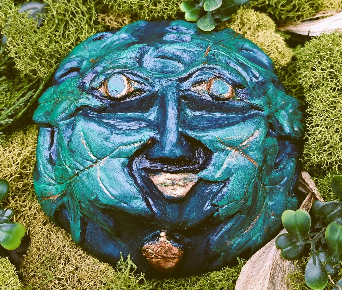 Sacred Sculpted Handmade Green Man Incense Holder